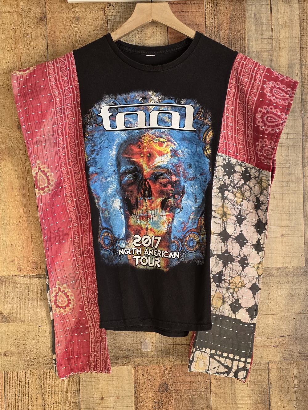 Upcycled Tool 2017 North American Tour Graphic Tee with Patchwork Sleeves